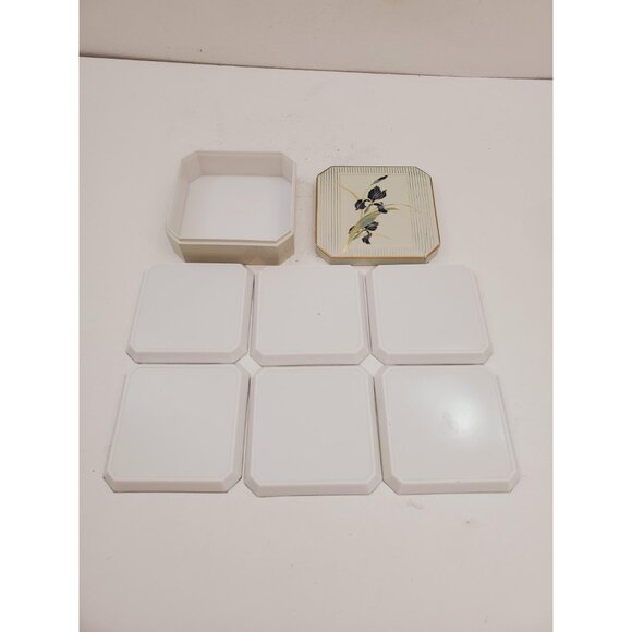 Vintage Japanese Otagiri iris set of 6 coasters in small trinket box - Picture 10 of 10